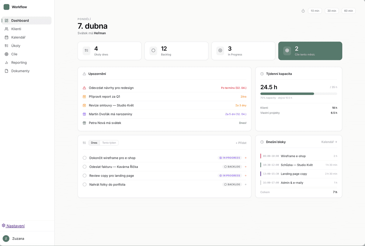 Screenshot — Workspace pro freelancera
